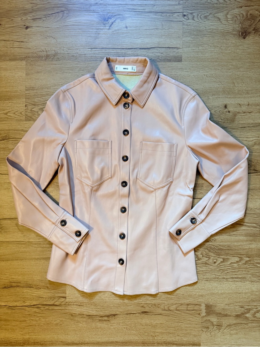 Mango Blush Pink Faux-Leather Button-Up Shirt Jacket Size Small